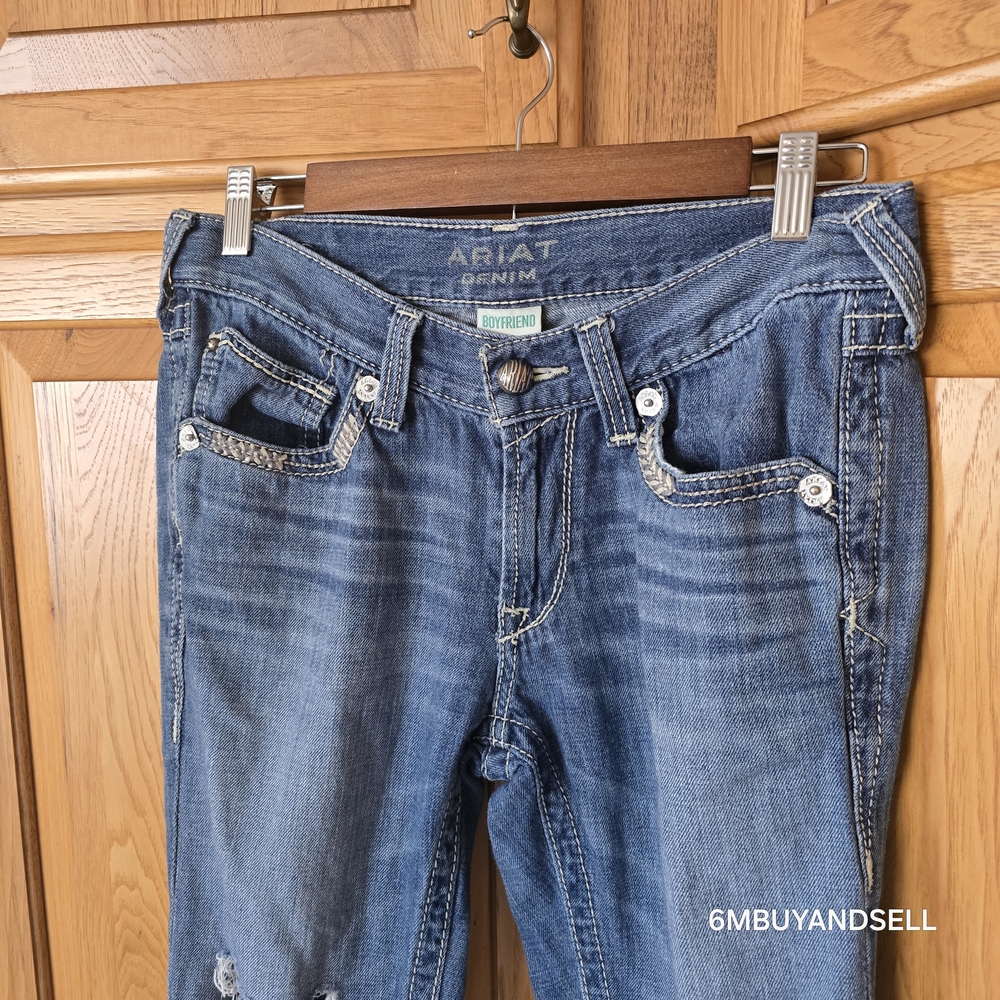 Ariat Womens Boyfriend Jeans 28x27 Distressed Blue Denim Casual Western